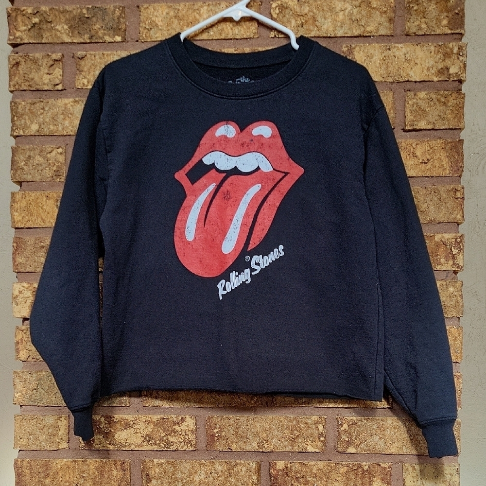 The Rolling Stones Women's Crewneck Crop Sweatshirt Black Size Medium